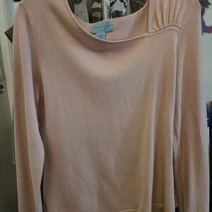 Chic Emma Sofia Silk Cashmere Blush Crew Neck Sweater Blouse Sz Medium
